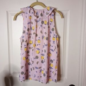 NEW Juicy Couture Sleeveless Top Lemon on Light Pink/Purple Sz. Large
